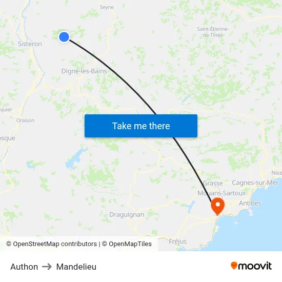 Authon to Mandelieu map
