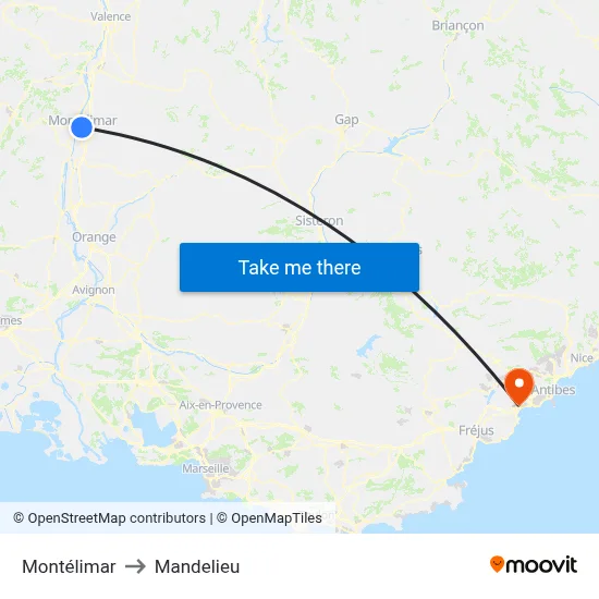 Montélimar to Mandelieu map