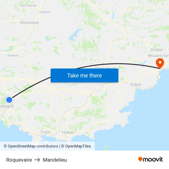 Roquevaire to Mandelieu map
