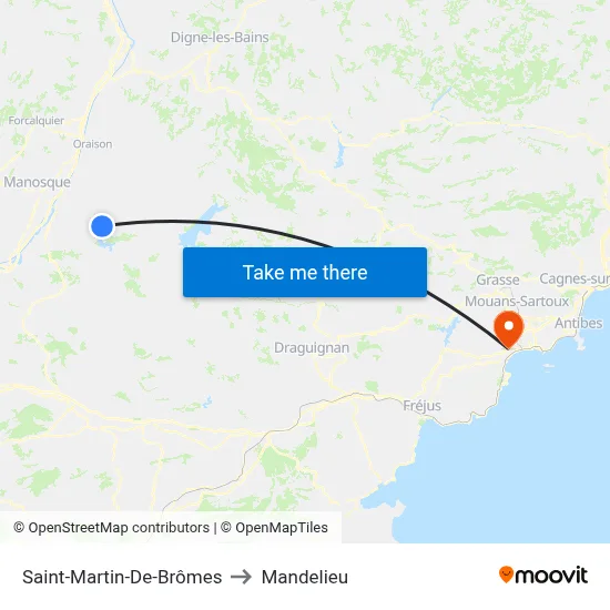 Saint-Martin-De-Brômes to Mandelieu map