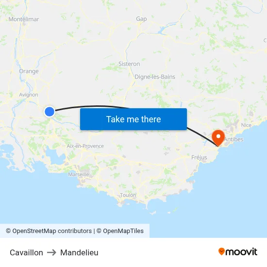 Cavaillon to Mandelieu map
