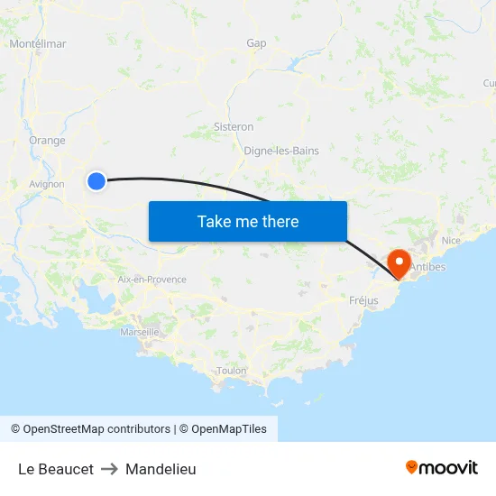 Le Beaucet to Mandelieu map