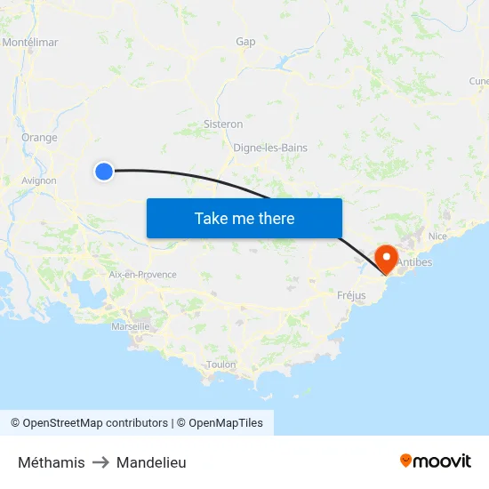 Méthamis to Mandelieu map