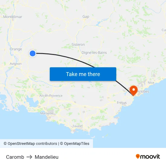 Caromb to Mandelieu map