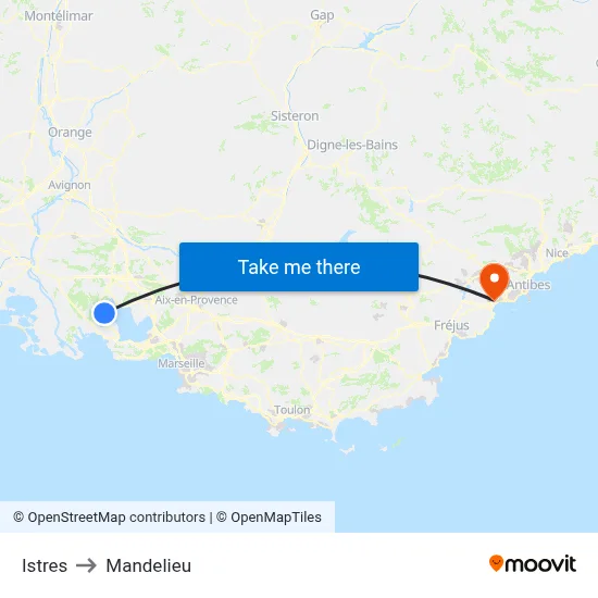 Istres to Mandelieu map