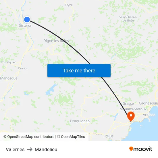Valernes to Mandelieu map