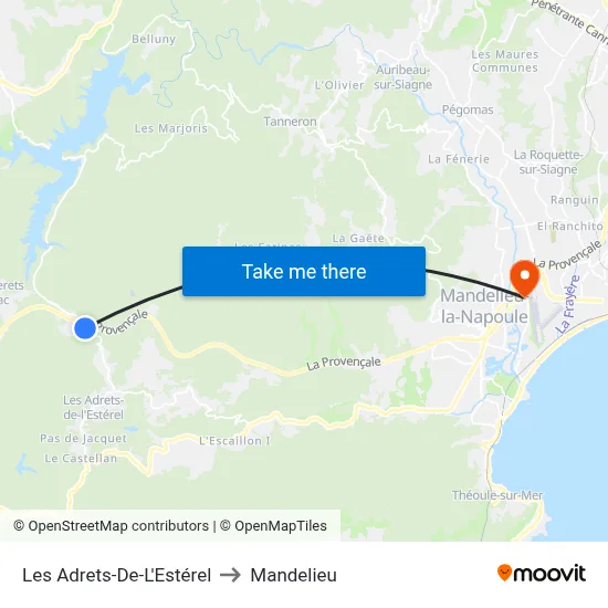 Les Adrets-De-L'Estérel to Mandelieu map