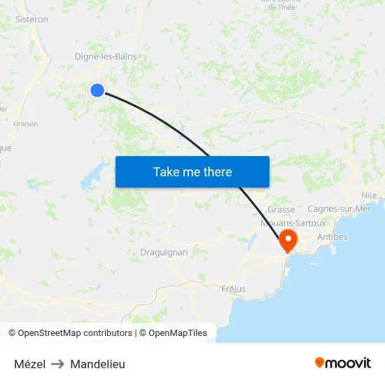 Mézel to Mandelieu map