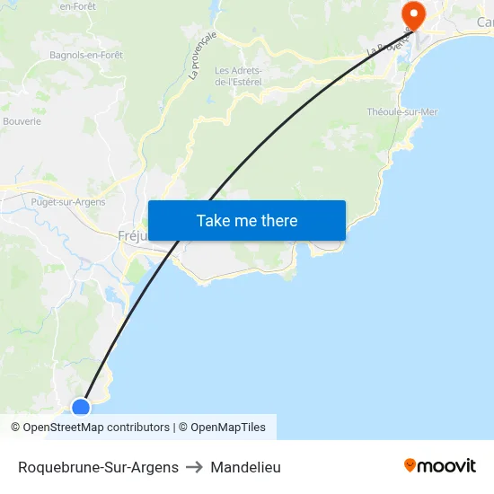 Roquebrune-Sur-Argens to Mandelieu map