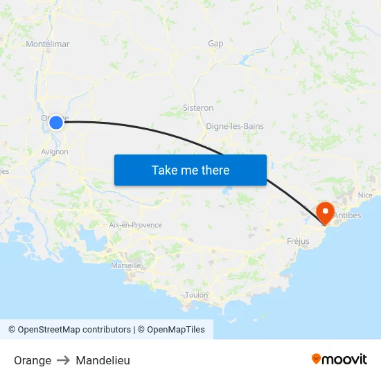 Orange to Mandelieu map
