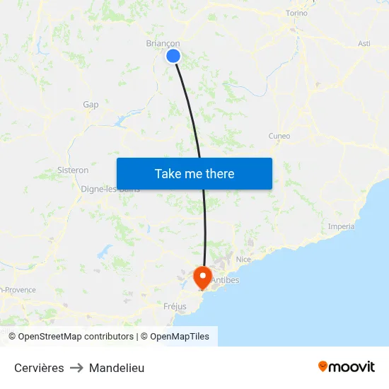 Cervières to Mandelieu map