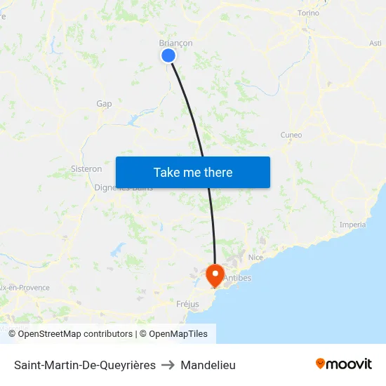 Saint-Martin-De-Queyrières to Mandelieu map