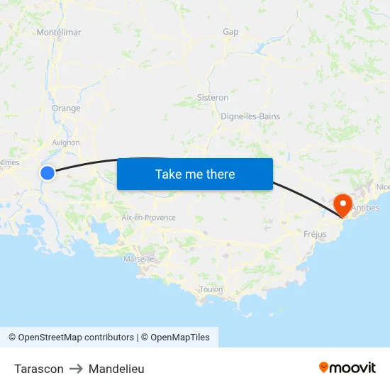 Tarascon to Mandelieu map