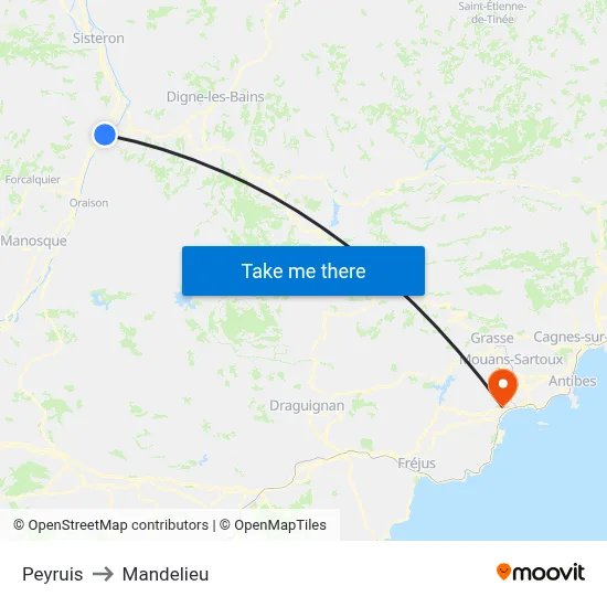 Peyruis to Mandelieu map