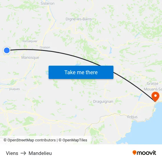 Viens to Mandelieu map