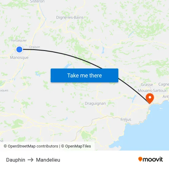 Dauphin to Mandelieu map
