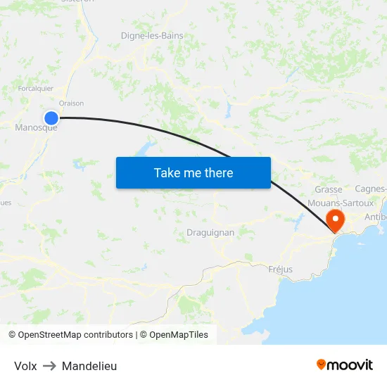 Volx to Mandelieu map