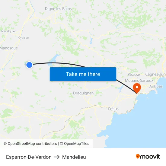 Esparron-De-Verdon to Mandelieu map