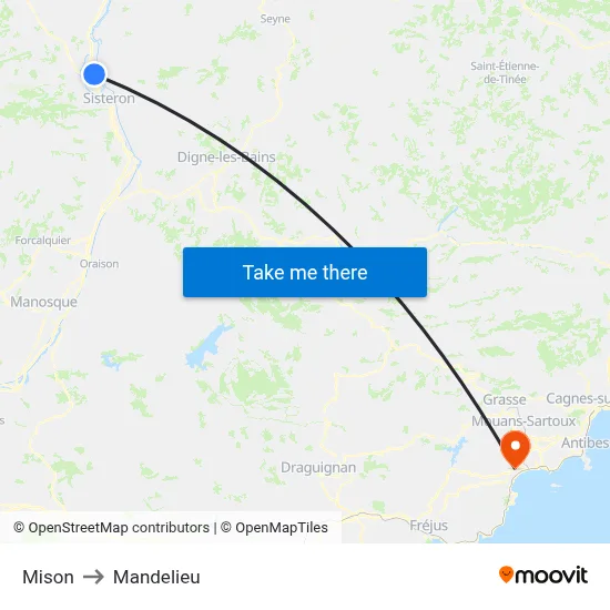 Mison to Mandelieu map
