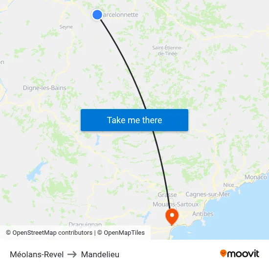Méolans-Revel to Mandelieu map