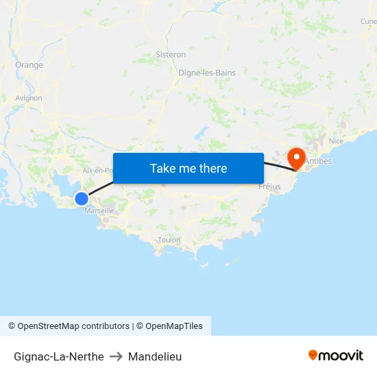 Gignac-La-Nerthe to Mandelieu map