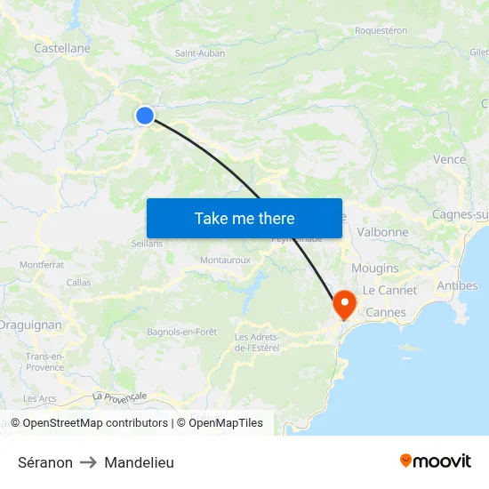 Séranon to Mandelieu map
