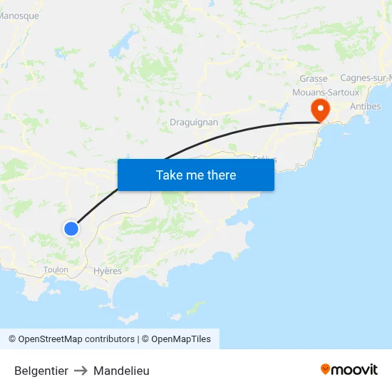 Belgentier to Mandelieu map