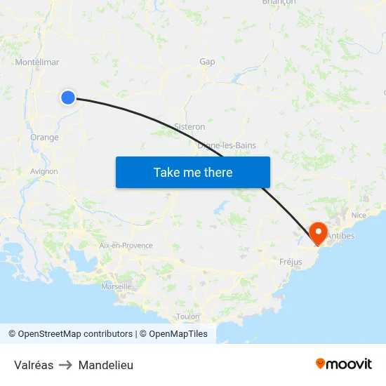 Valréas to Mandelieu map