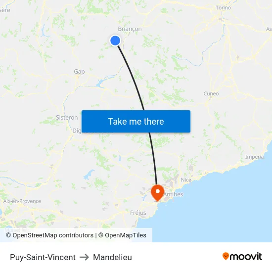 Puy-Saint-Vincent to Mandelieu map