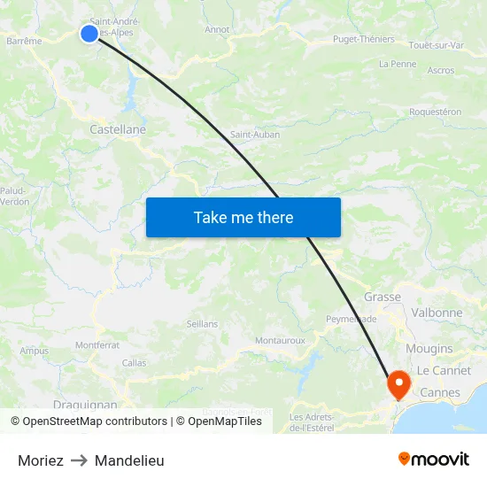 Moriez to Mandelieu map