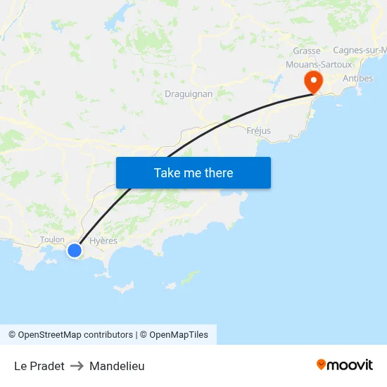 Le Pradet to Mandelieu map