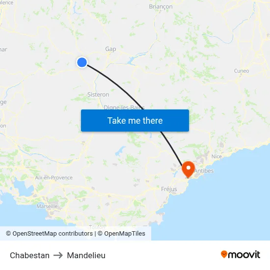 Chabestan to Mandelieu map