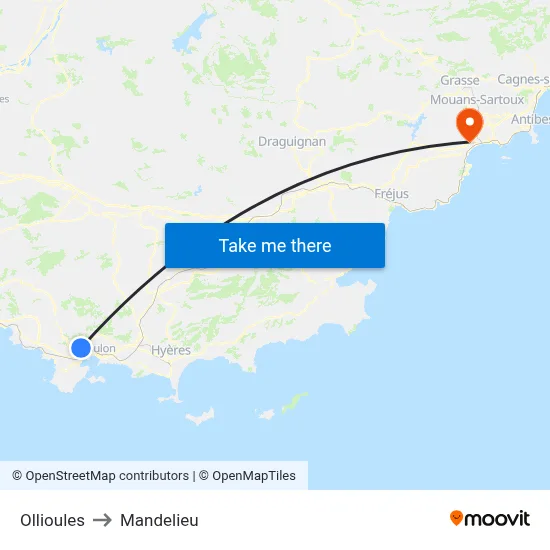 Ollioules to Mandelieu map