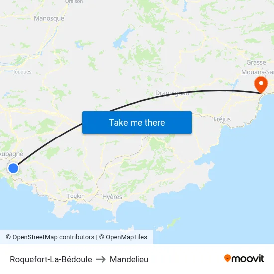 Roquefort-La-Bédoule to Mandelieu map