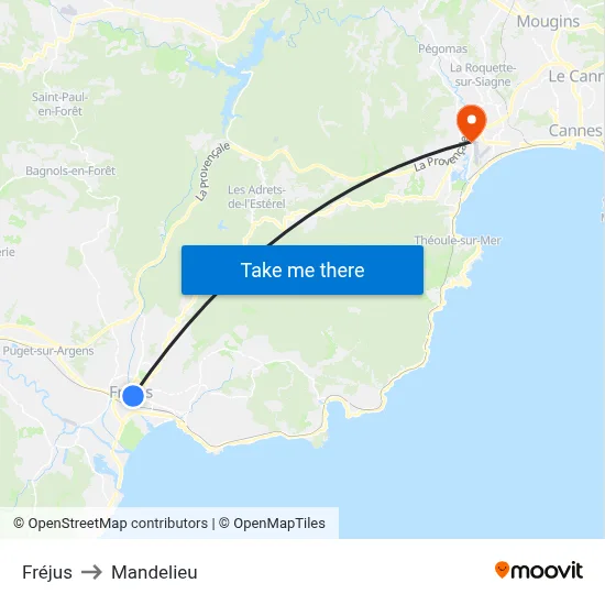 Fréjus to Mandelieu map