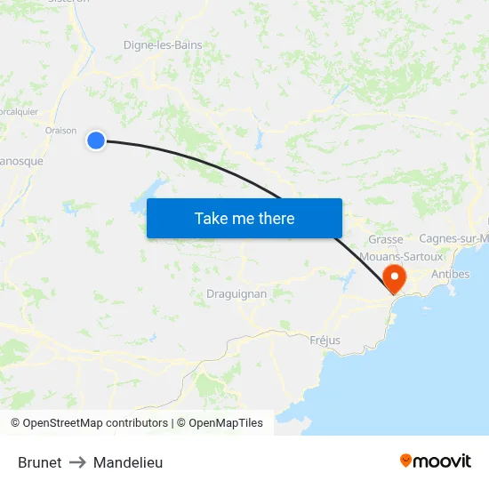 Brunet to Mandelieu map