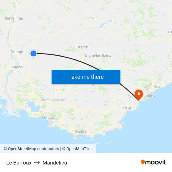 Le Barroux to Mandelieu map