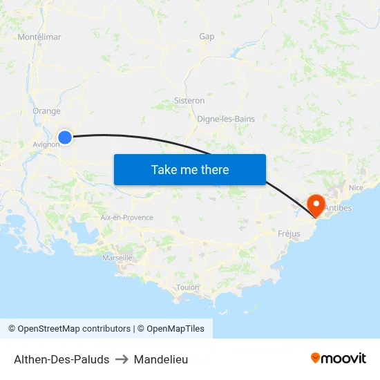 Althen-Des-Paluds to Mandelieu map