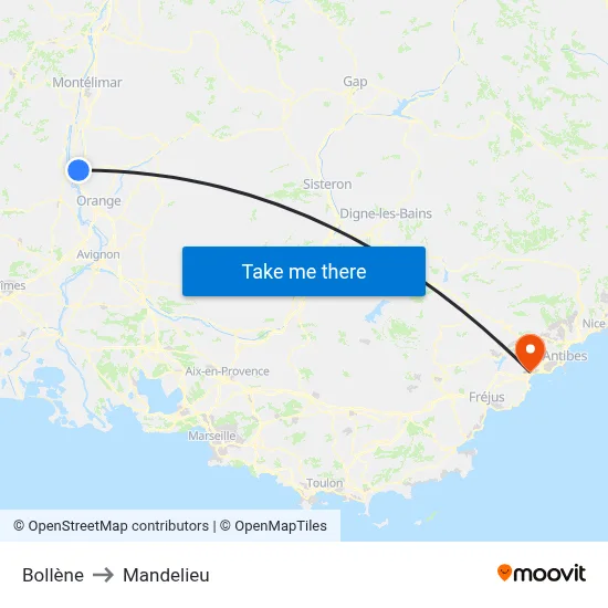 Bollène to Mandelieu map