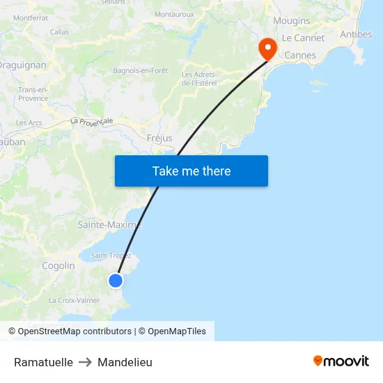 Ramatuelle to Mandelieu map