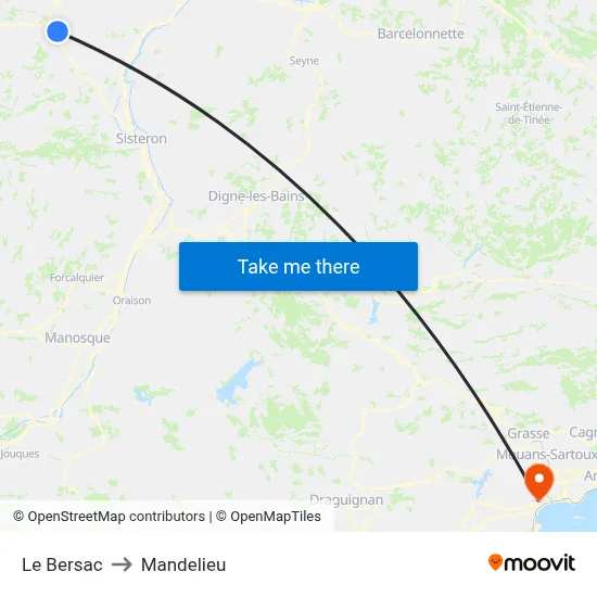 Le Bersac to Mandelieu map
