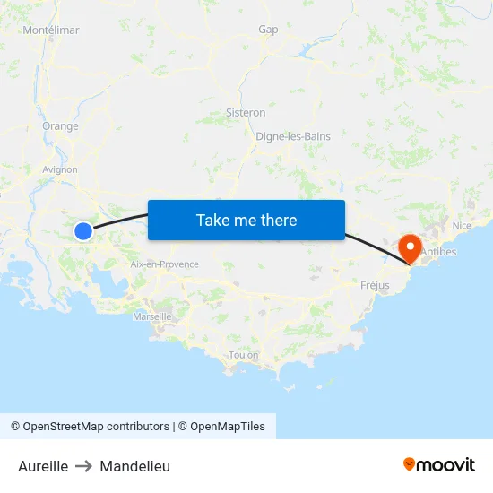 Aureille to Mandelieu map
