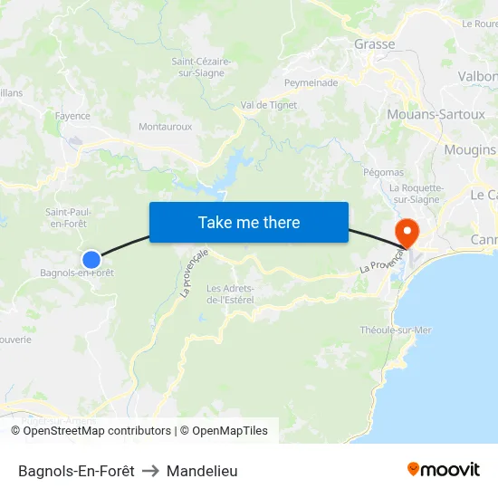 Bagnols-En-Forêt to Mandelieu map