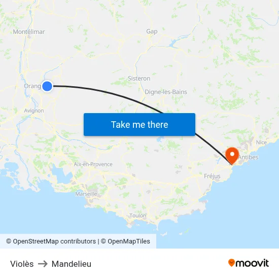 Violès to Mandelieu map