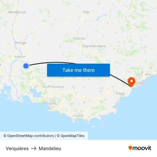 Verquières to Mandelieu map