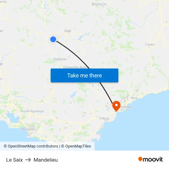 Le Saix to Mandelieu map