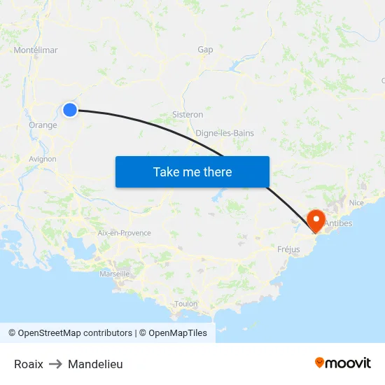 Roaix to Mandelieu map