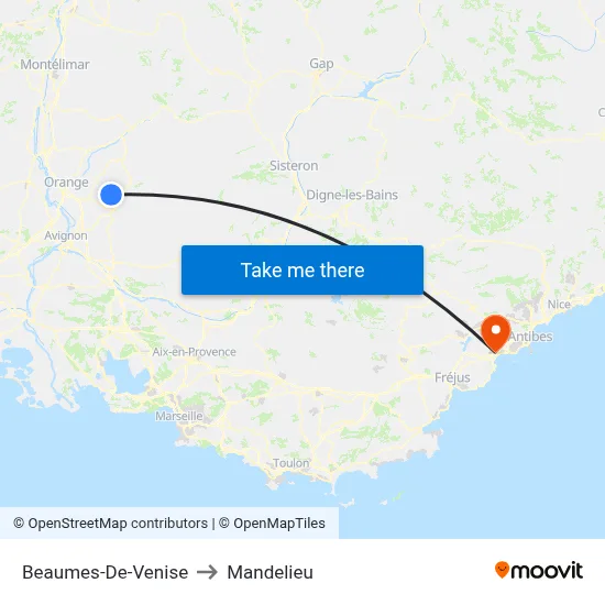 Beaumes-De-Venise to Mandelieu map