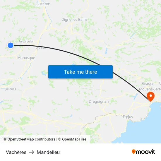 Vachères to Mandelieu map