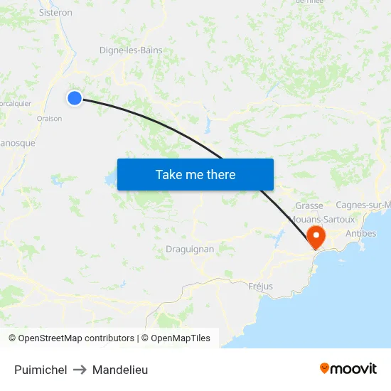 Puimichel to Mandelieu map